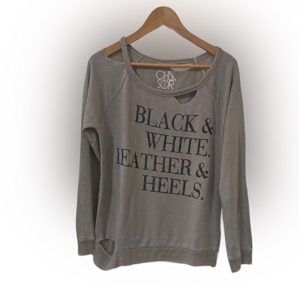CHASER Destructed Glitter Graphic Crewneck Sweatshirt - NWOT - Picture 2 of 3